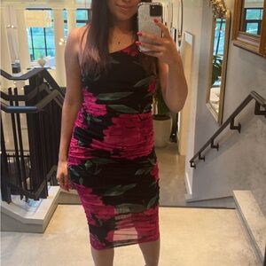 Fashion Nova One Shoulder Pink and Black Dress